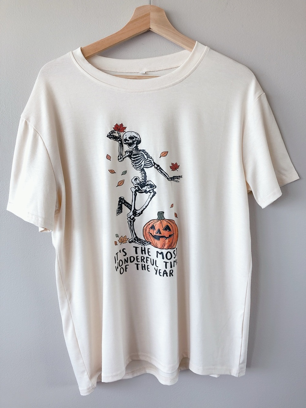 🎃 Oversized tshirt Halloween Skeleton Pumpkin Graphic Tee cream XL